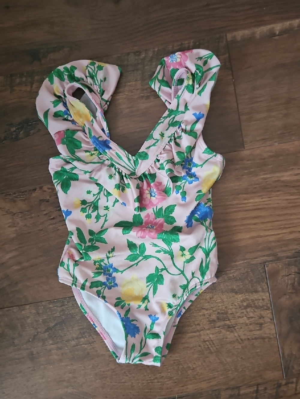 Janie and Jack Pink Floral-Trim Girls Swimsuit (2T)